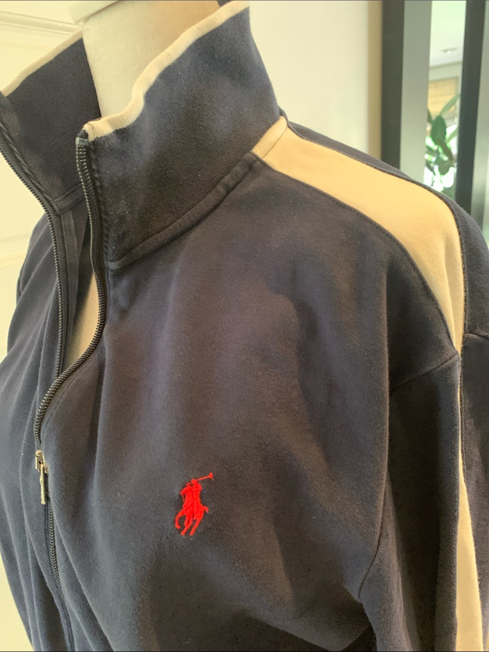 Polo by Ralph Lauren Navy & Cream Track Jacket with Red Logo